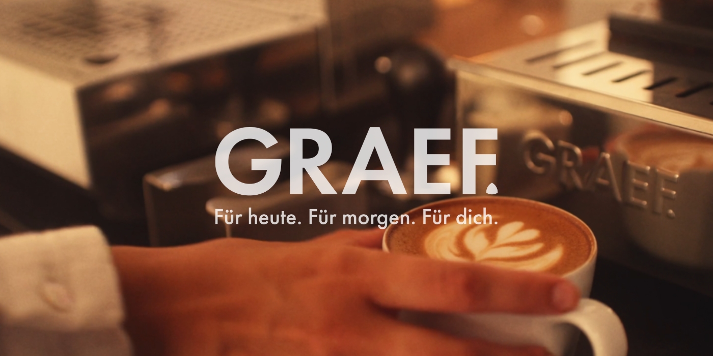 Caffè con logo GRAEF, testo: Per oggi. Per domani. Per te.