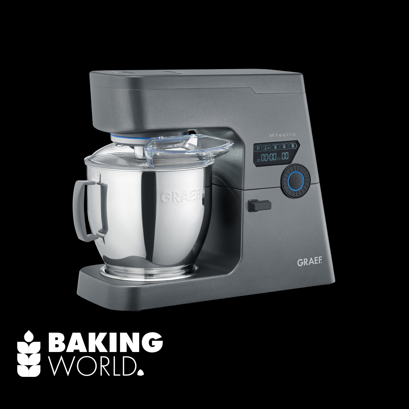Graef kitchen machine with digital display and "Baking World" logo.