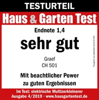 Risultato del test Haus & Garten Test, Voto finale 1,4, molto buono, Graef CH 501, risultati
