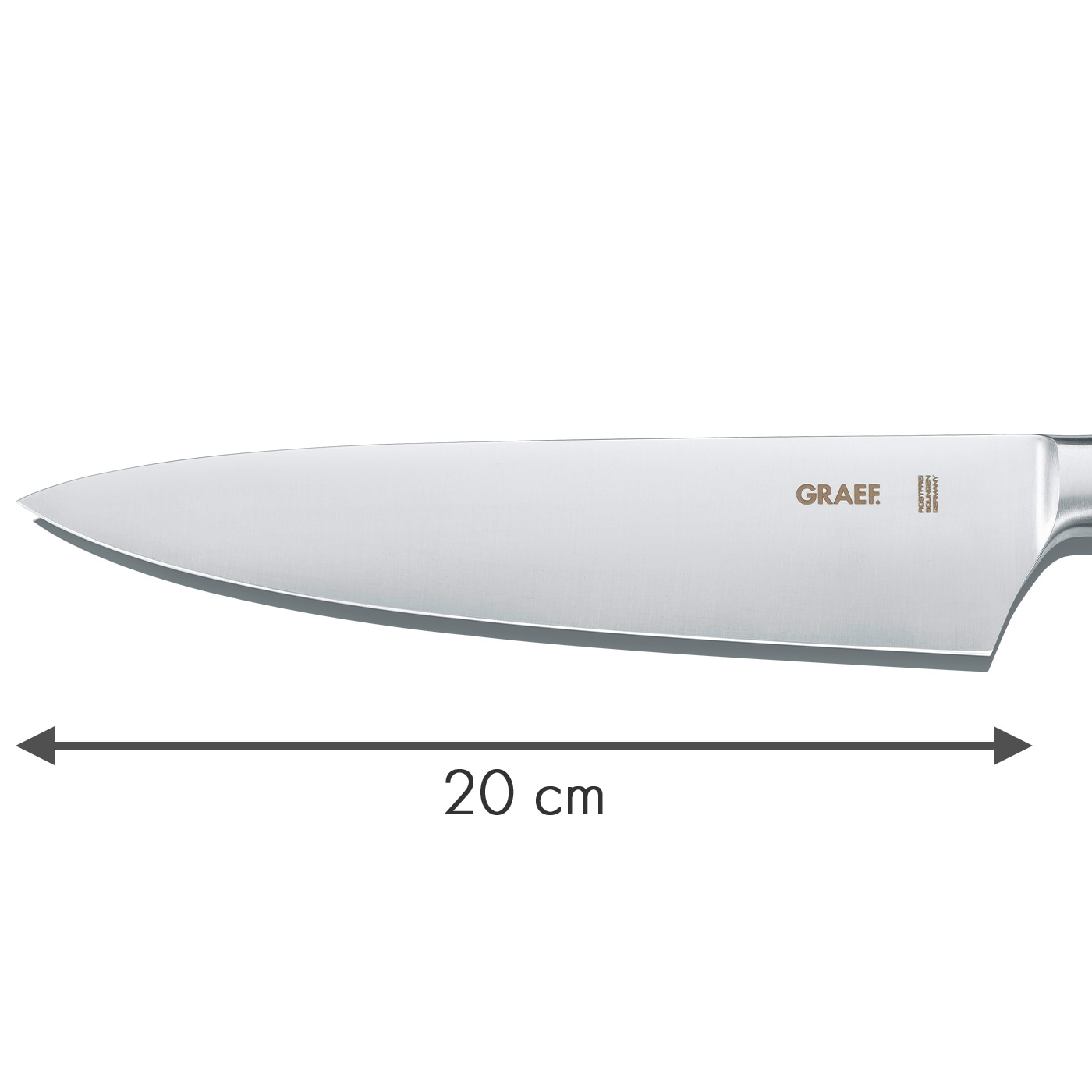 Coltello con lama da 20 cm, logo GRAEF, utensile da cucina, strumento affilato, acciaio inossidabile