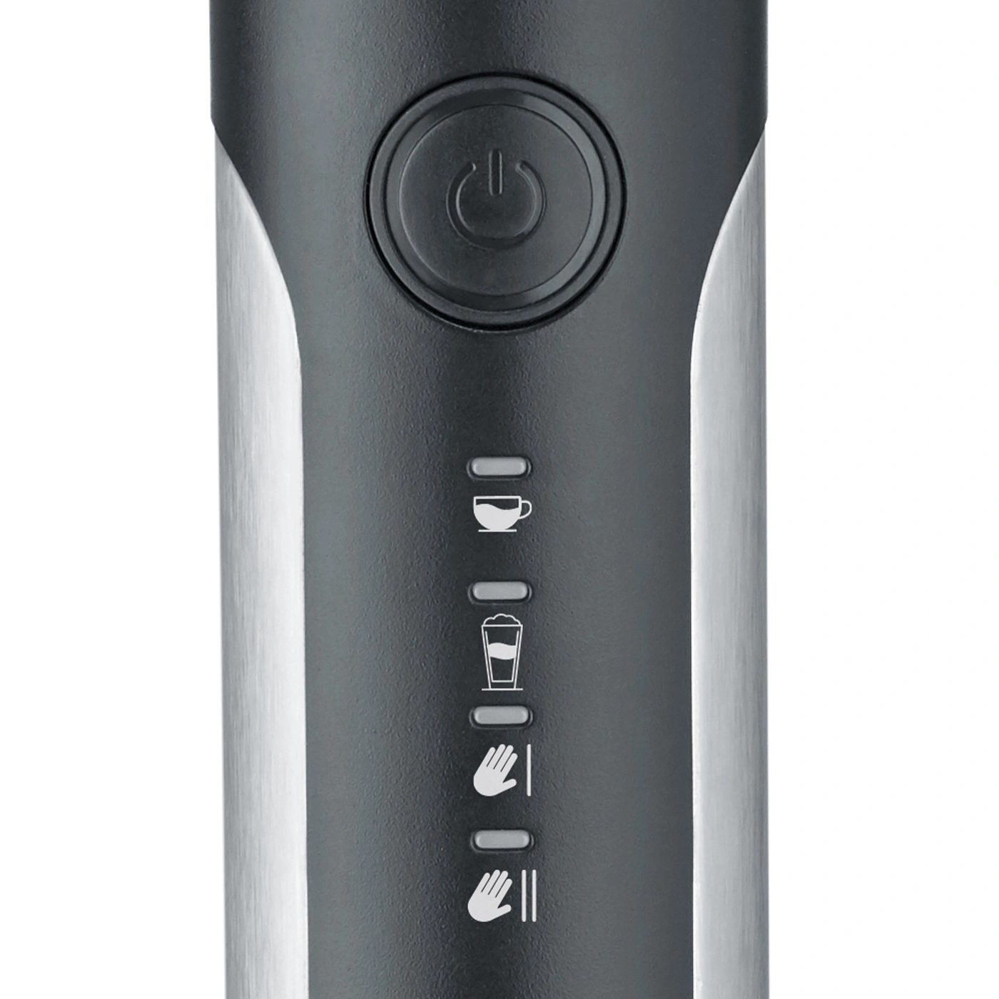 Bouton d'alimentation et indicateurs pour boissons et mains.