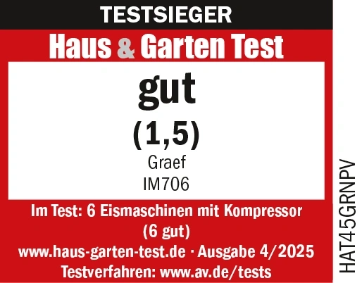 Test award for ice cream makers from Haus & Garten Test, grade good (1.5)