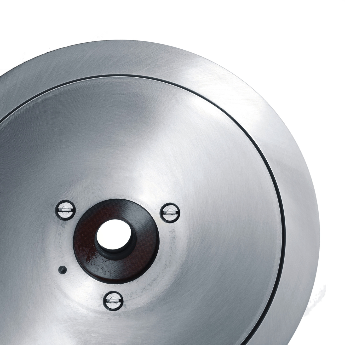 Metal plate with screws and hole in the middle, isolated on white background