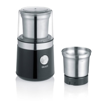 Coffee grinder with removable container, black and silver, isolated