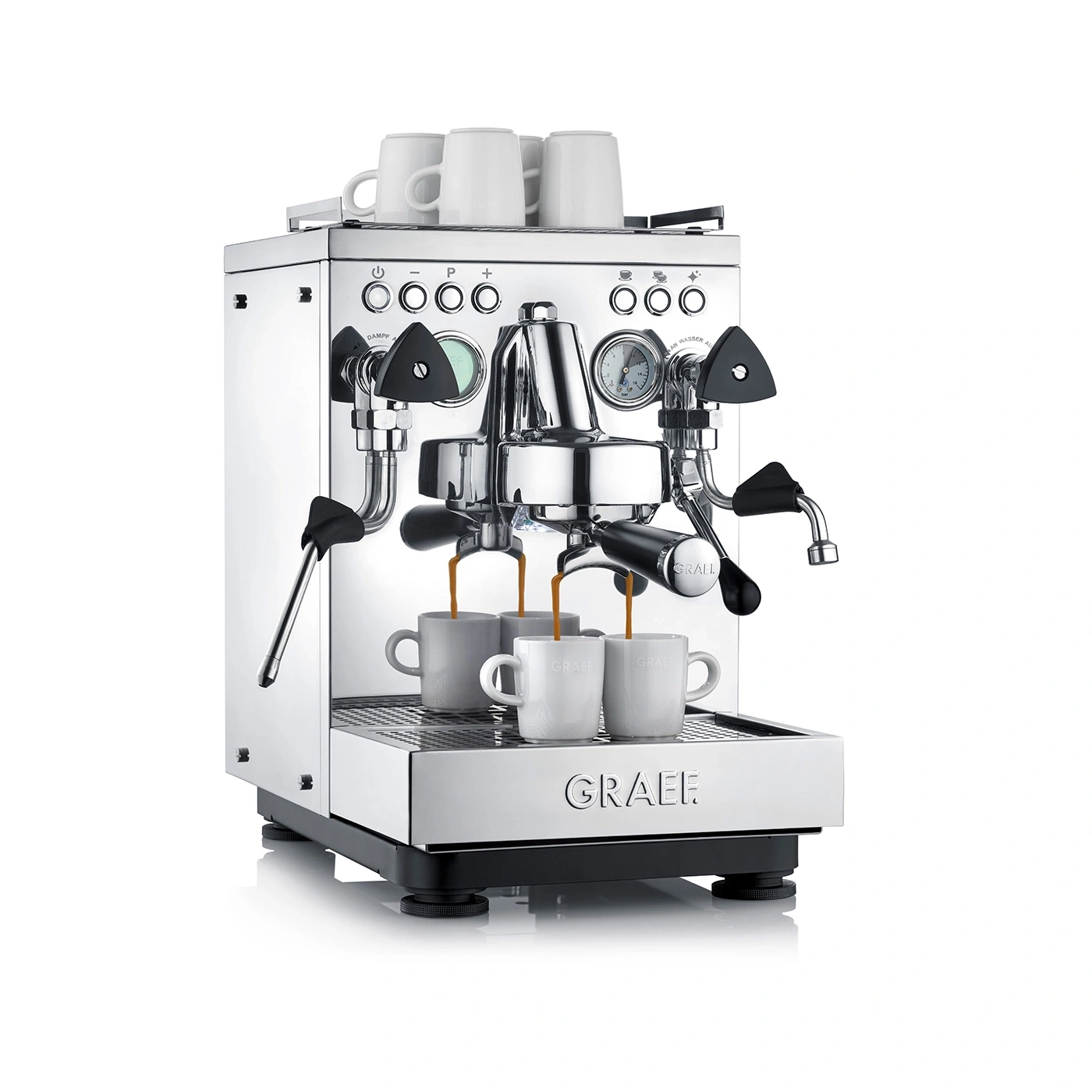 Macchina per espresso lucida e moderna che prepara caffè nelle tazze.
