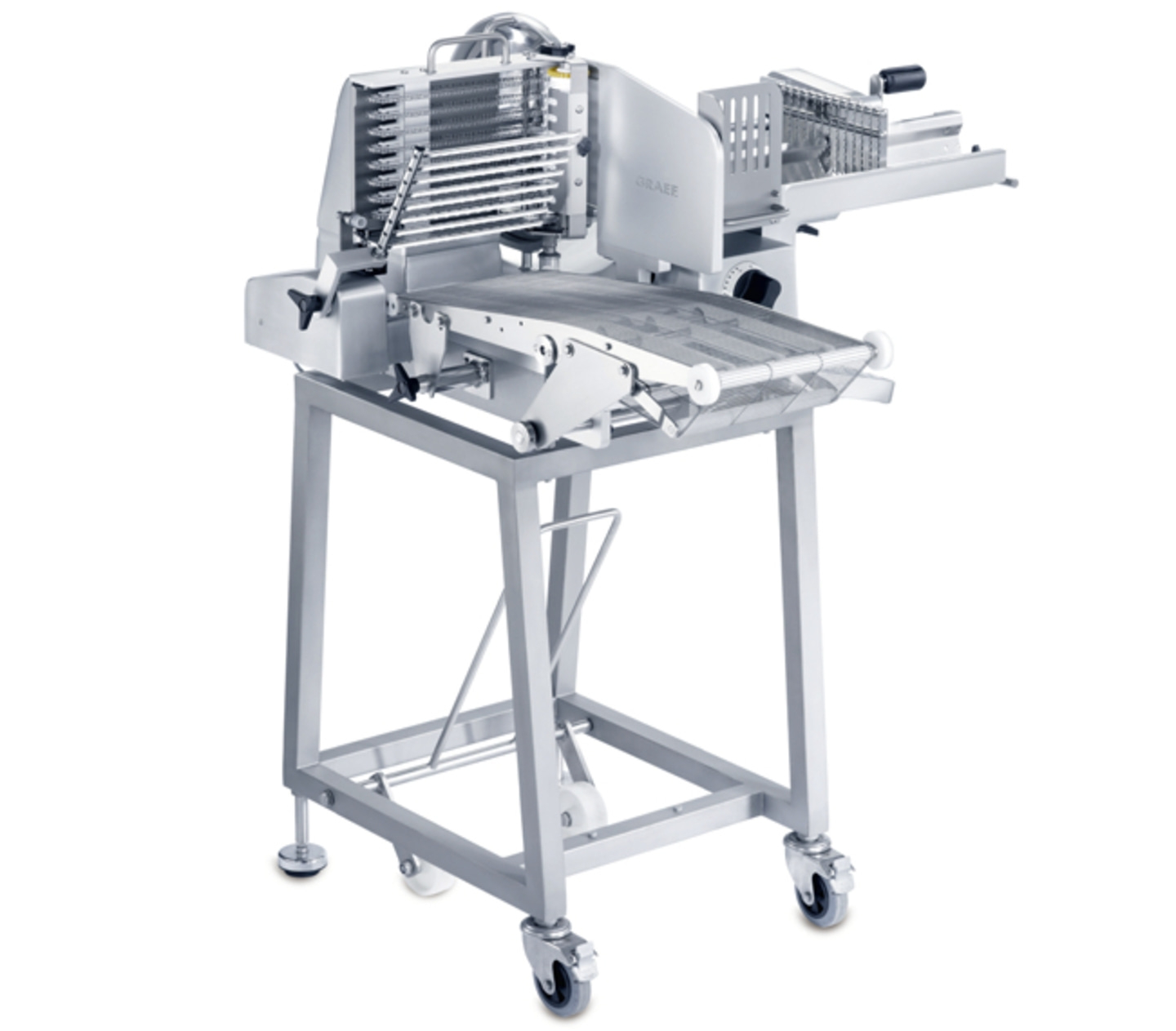 Meat slicer, stainless steel, professional, with wheels, for catering and kitchen