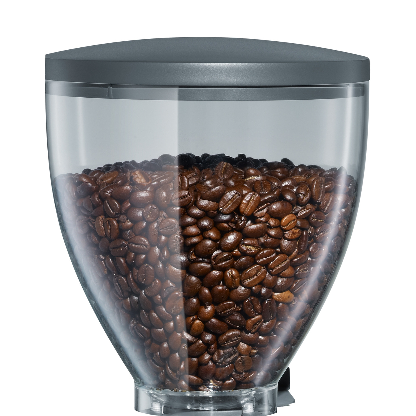 Gros plan sur des grains de café dans un récipient transparent avec un couvercle