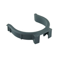 Semi-circular gray plastic clip isolated on a white background, close-up.