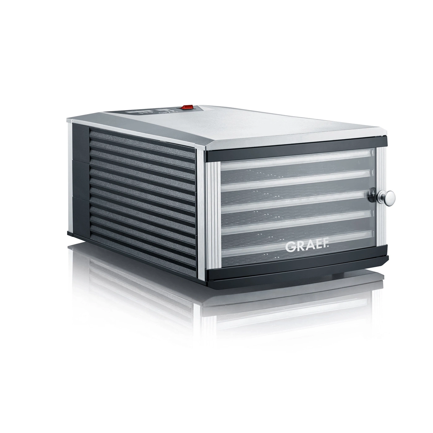 Graef food dehydrator with transparent trays and a red button