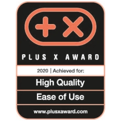 Plus X Award 2020 per Alta Qualità e Facilità d'Uso. Distintivo.