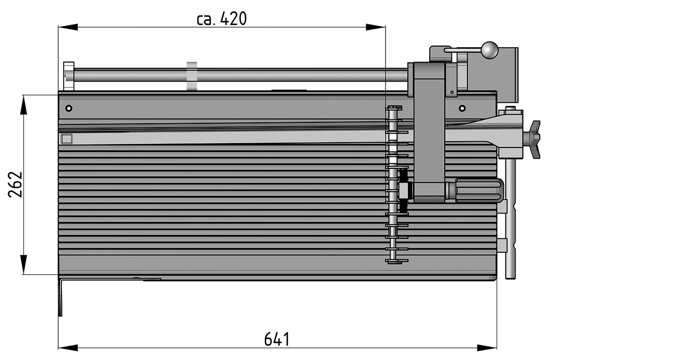 Dessin technique d'une machine avec des dimensions de 641, 262 et environ 420.