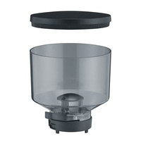 Coffee grinder with lid and transparent container, isolated on white background