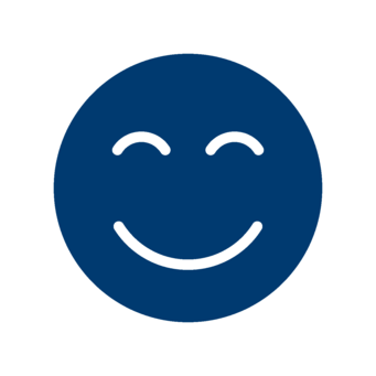 Visage souriant bleu dans un cadre carré, représentant le bonheur et la joie.