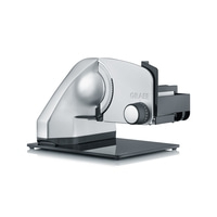 Silver Graef food slicer with black base and control knobs, isolated on white background