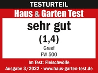 Haus & Garten Test, very good, Graef FW 500, Issue 3/2022, meat grinders