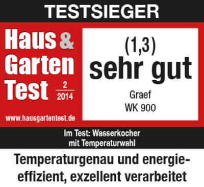 Test winner Haus & Garten Test 2014, Graef WK 900, very good, kettle.