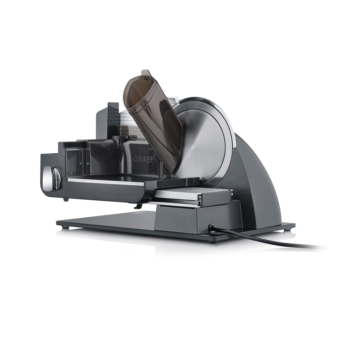 Trancheuse électrique Graef, grise, avec récipient et câble, appareil de cuisine