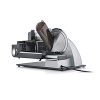 Trancheuse Graef, argent et noir, avec cordon d'alimentation, gros plan, appareil de cuisine