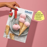 Ice cream magazine with ice cream, ice cream scoop and ice cream cones on pink background