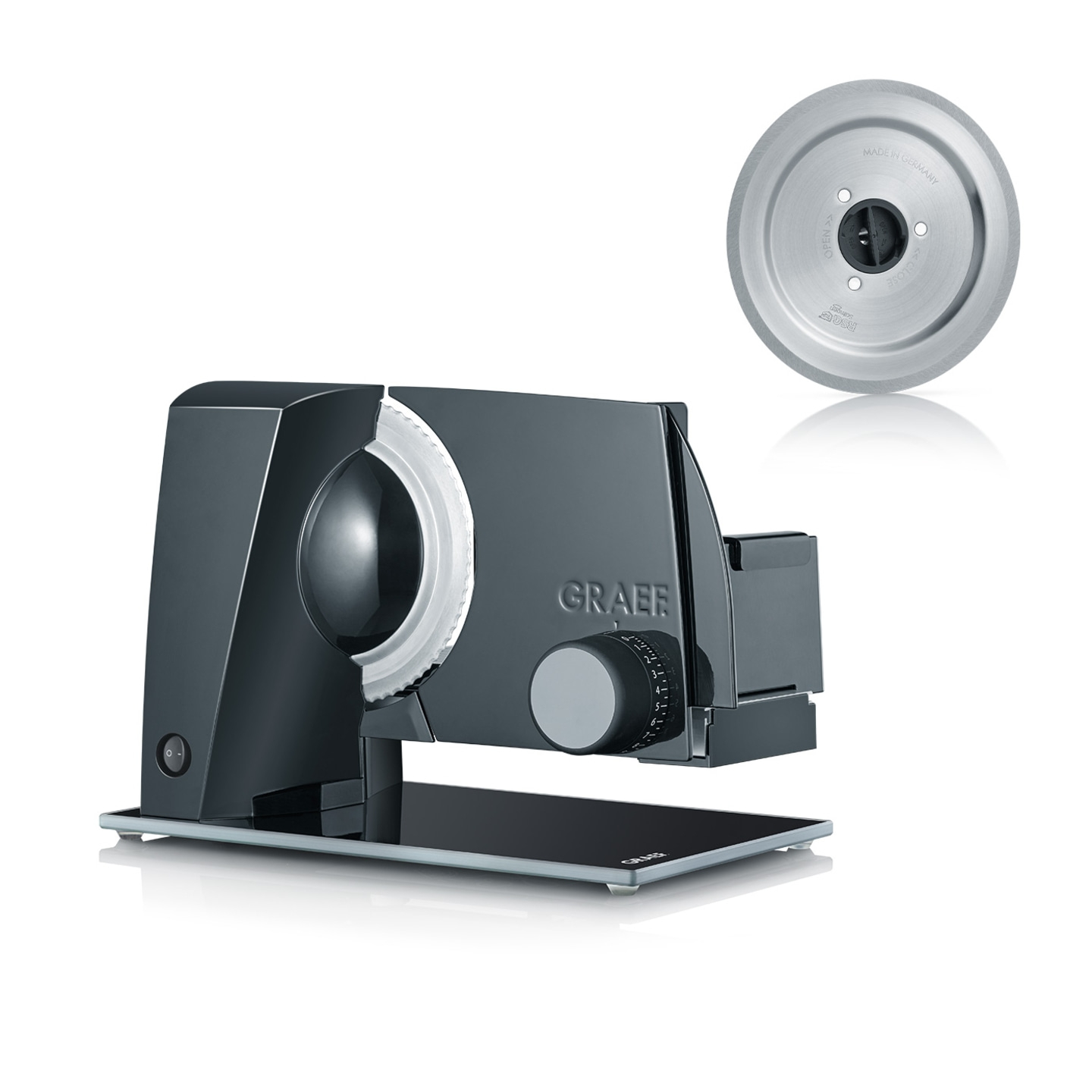 Affettatrice Graef con lama di ricambio, nera, elettrica, elettrodomestico, taglierina