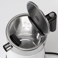 Kettle, open, stainless steel, lid, handle, MAX, MIN, 1.0L, 0.5L, white