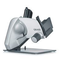 Trancheuse Graef, argent et blanc, avec molette de réglage et dispositif de coupe, isolé