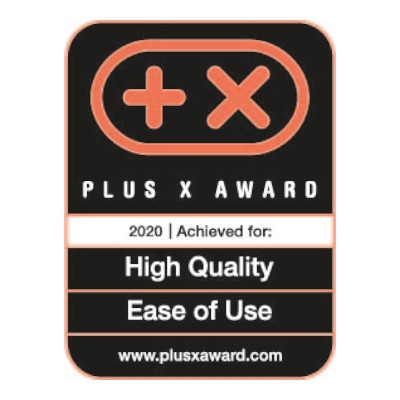 Plus X Award 2020 pour la haute qualité et la facilité d'utilisation. Badge.