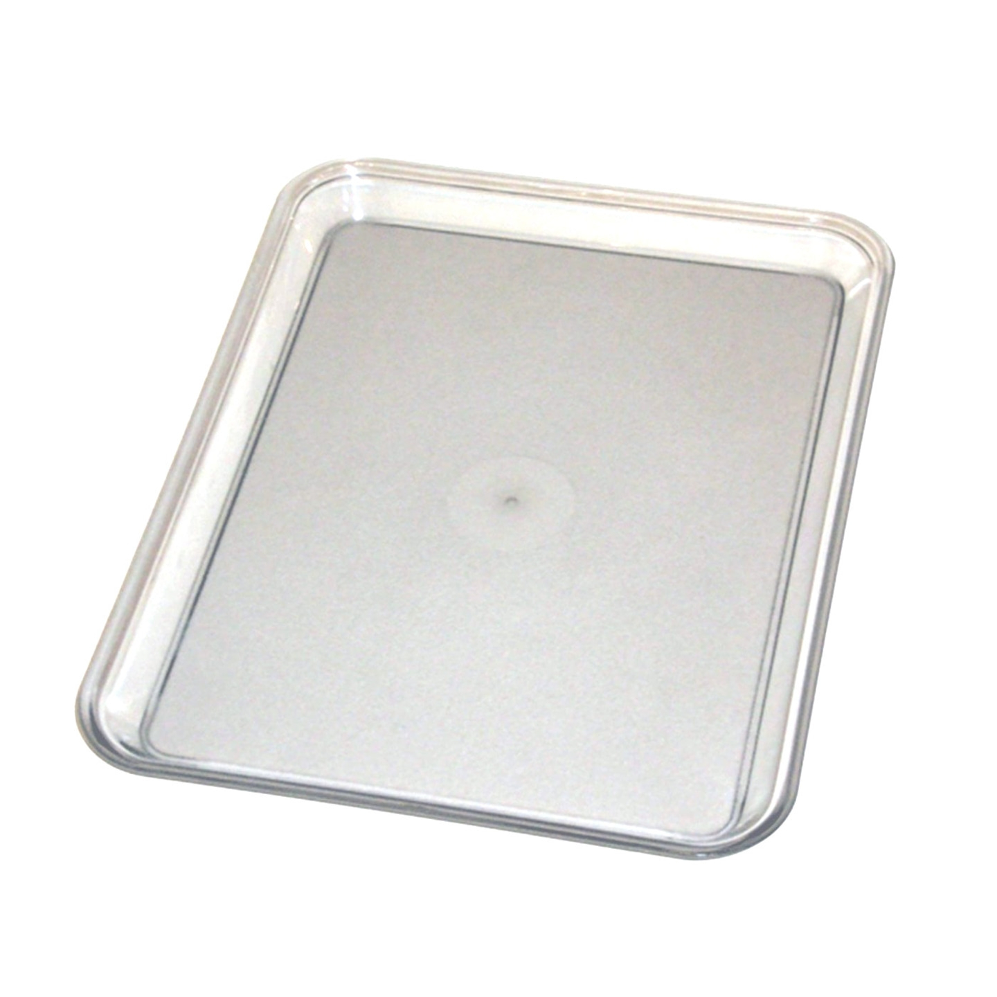 Plateau rectangulaire transparent avec coins arrondis sur fond blanc