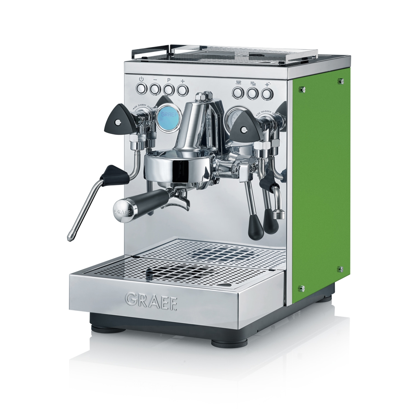 Graef espresso machine, green, stainless steel, professional design, coffee making