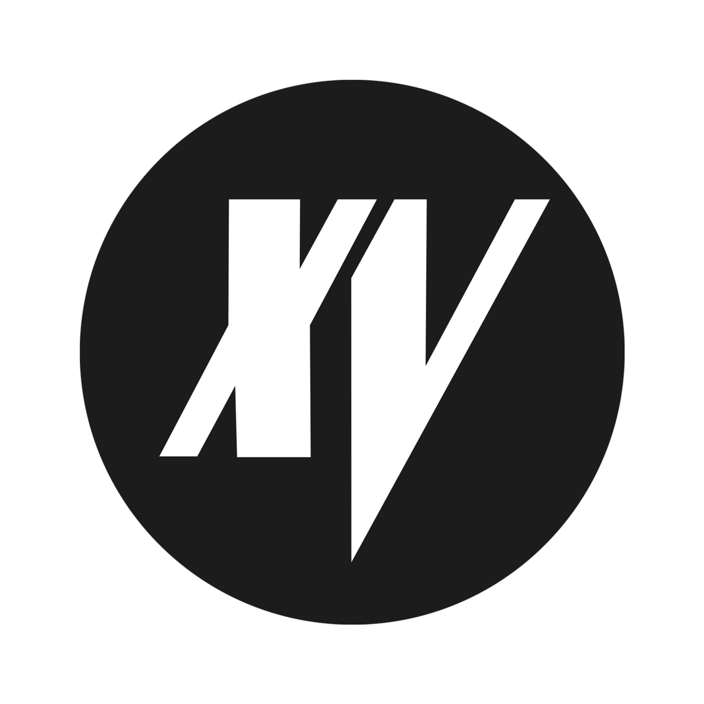 Logo of XV symbol in a black circle, white design