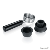 Accessori per macchina da caffè espresso: portafiltro, due inserti, nero e argento