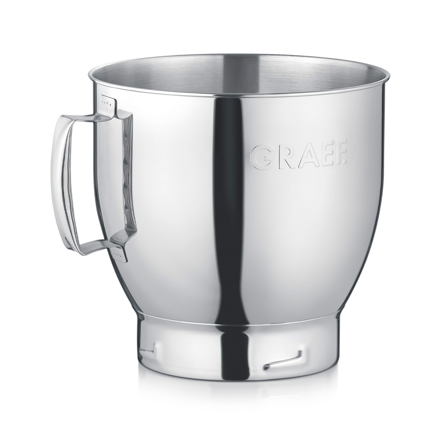 Stainless steel container with handle, polished, GRAEF logo, kitchen utensil, shiny