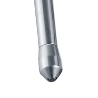 Metal piece with two holes, shiny, on white background, close-up shot