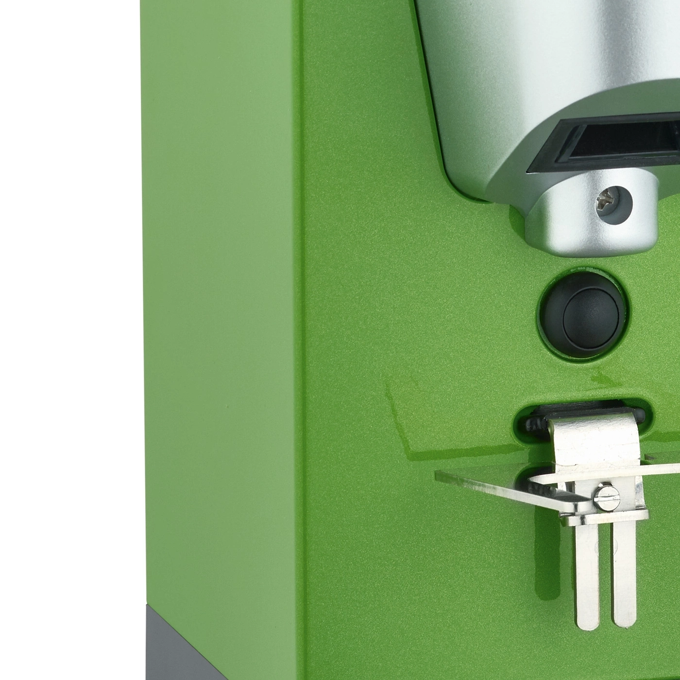 Macchina verde con pulsante e leva, primo piano, dettaglio, elettrodomestico