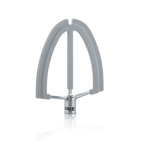 Gray mixer attachment isolated on white background, kitchen utensil, close-up shot