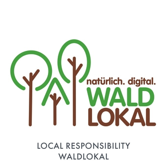 Logo avec des arbres, texte: naturellement. digital. WALD LOKAL, Local Responsibility