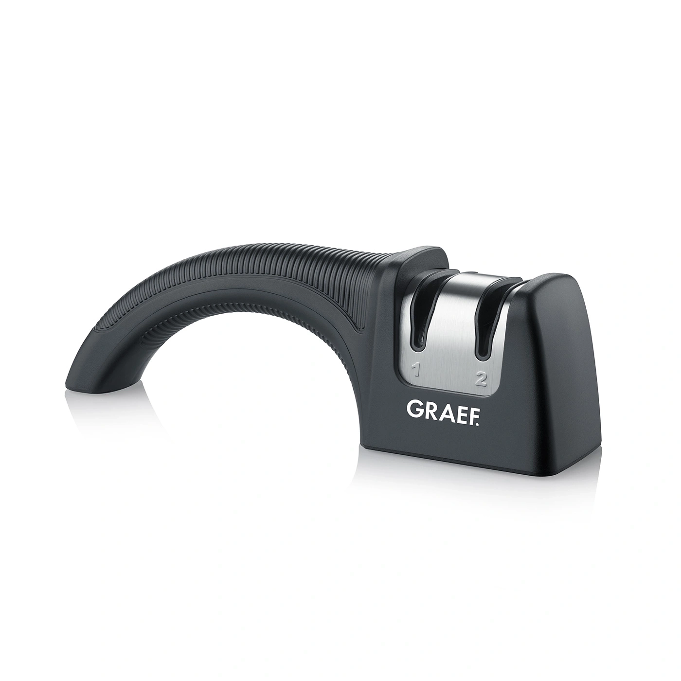 Affilacoltelli Graef, nero, impugnatura ergonomica, due posizioni di affilatura, utensile da cucina, coltello