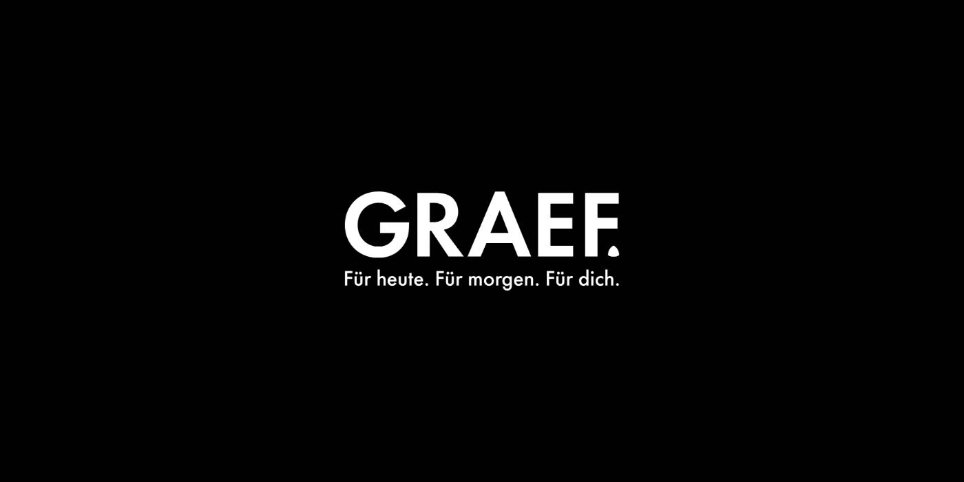Logo GRAEF su sfondo nero. Per oggi. Per domani. Per te.