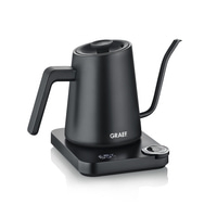 Black electric kettle with digital display and GRAEF logo on a white background.