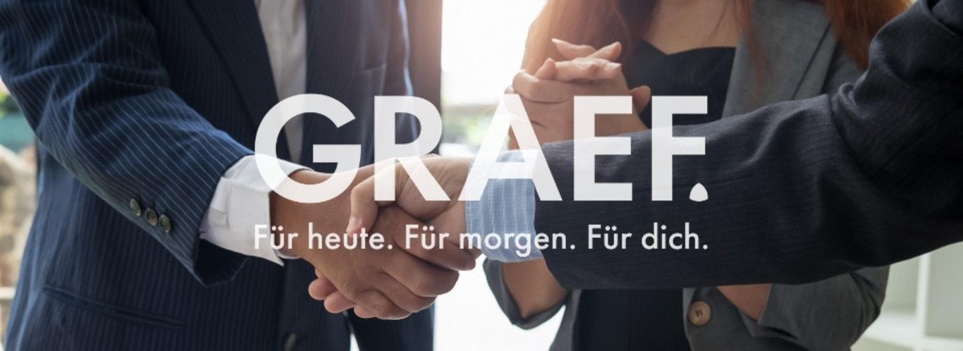 Geschäftstreffen mit Händedruck. GRAEF. Für heute. Für morgen. Für dich.