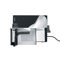 Graef electric food slicer, silver and black, close-up shot, isolated on white