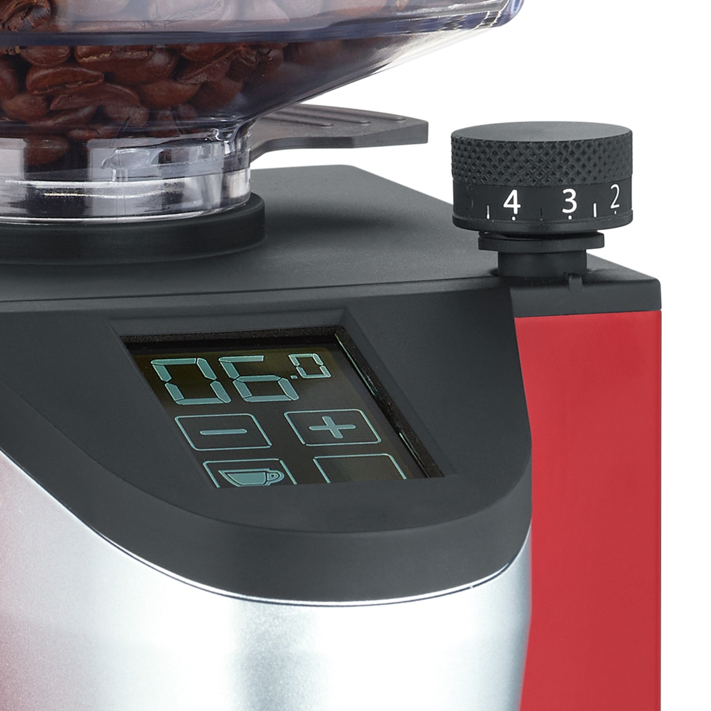 Moulin à café avec écran et molette de réglage de la mouture.