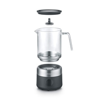 Vue éclatée d'un mousseur à lait avec récipient en verre et couvercle