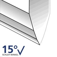 15 degree sharpening angle, geometric representation, blue, white, black, angle