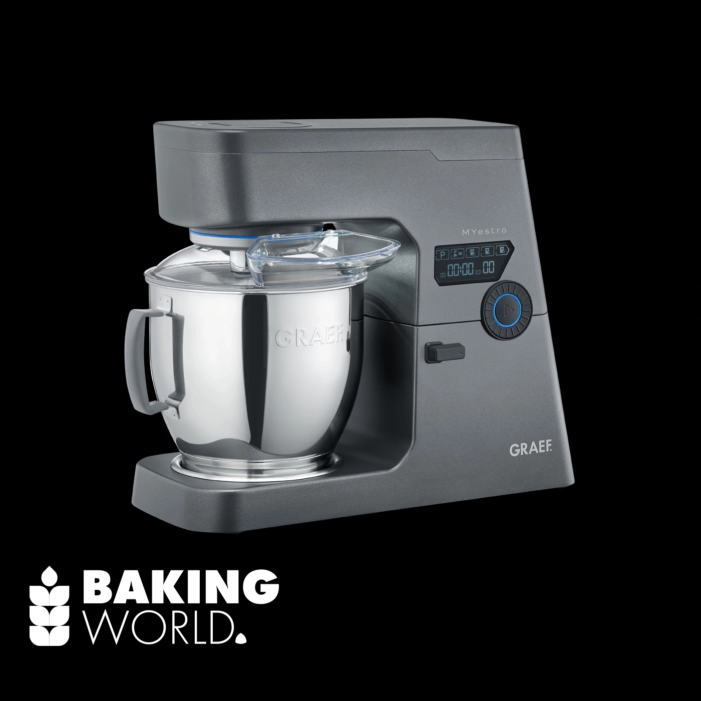 Robot culinaire Graef avec affichage numérique et logo "Baking World".