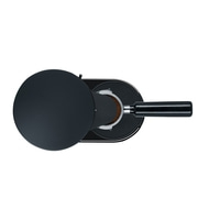 Coffee machine with portafilter and lid, top view, black, isolated