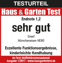 Test result Haus & Garten Test: Very good for waffle cone maker Graef HE80, grade 1.2.