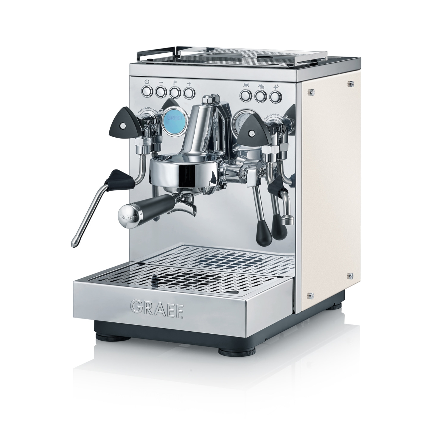 Graef espresso machine, stainless steel, cream, professional, coffee preparation