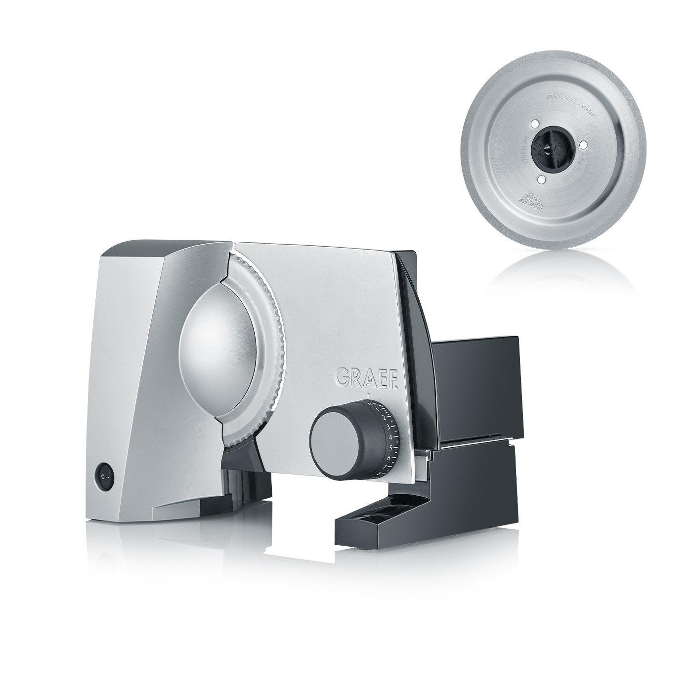 Affettatrice Graef con lama rimovibile e rotella di regolazione dello spessore