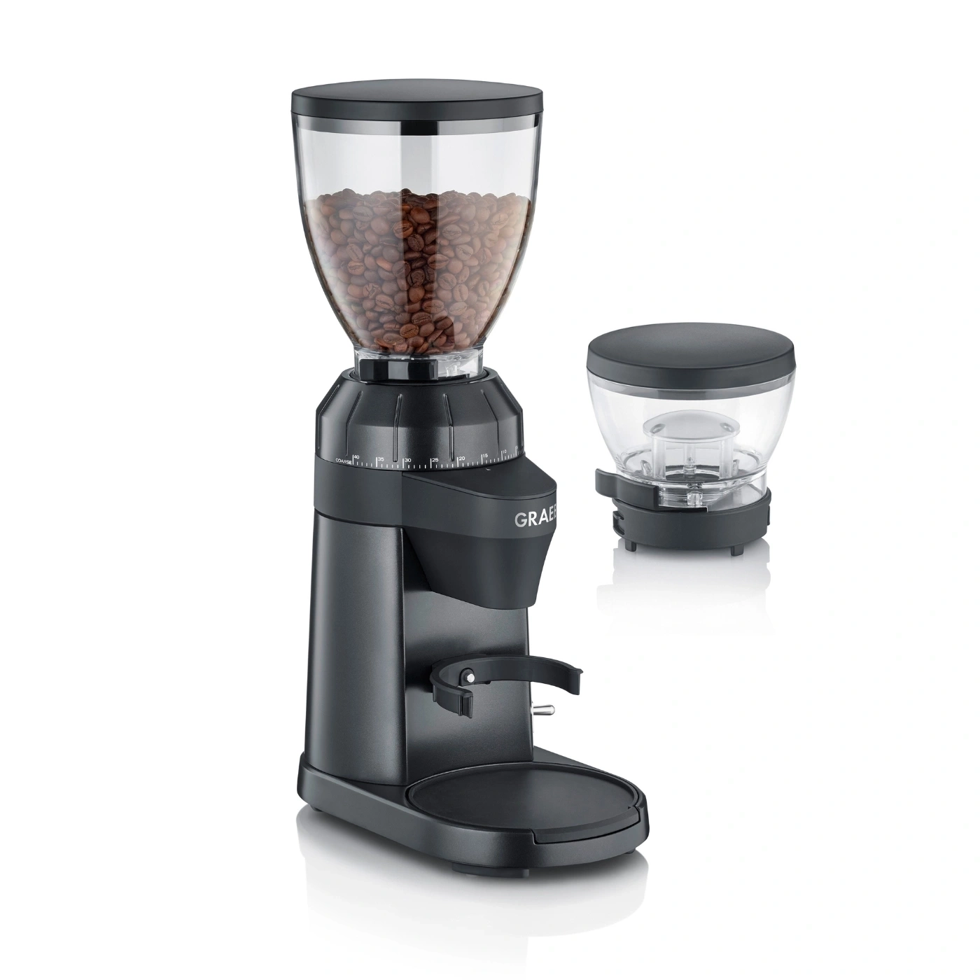Macinacaffè nero con chicchi e contenitore extra